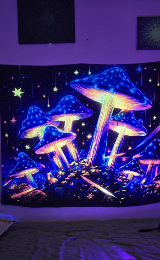 GlowArtAz – 009 Electric Fungi Forest Tapestry UV Reactive Wall Hanging for Room Decor W59.1×H51.2 - Image 2