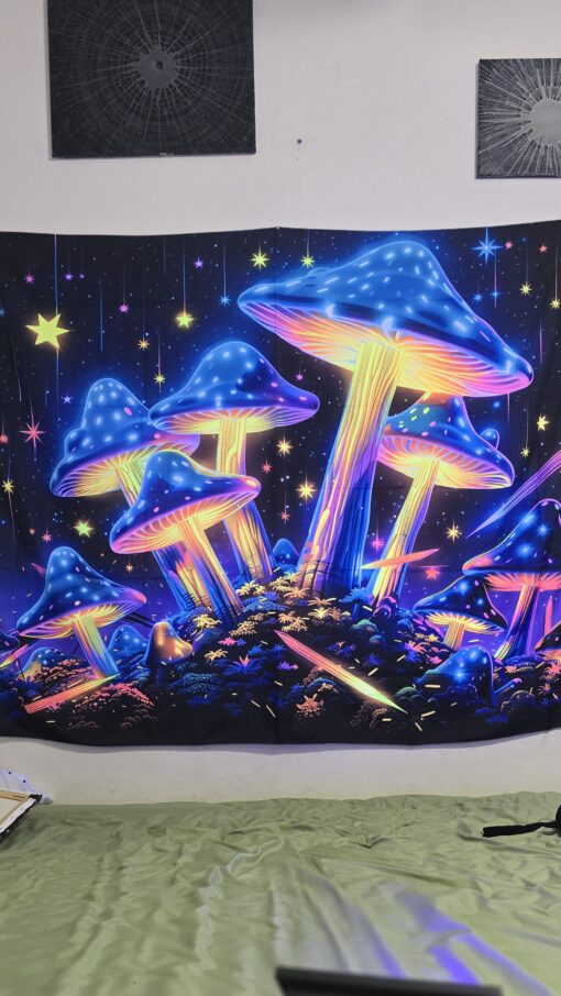 GlowArtAz – 009 Electric Fungi Forest Tapestry UV Reactive Wall Hanging for Room Decor W59.1×H51.2 - Image 3