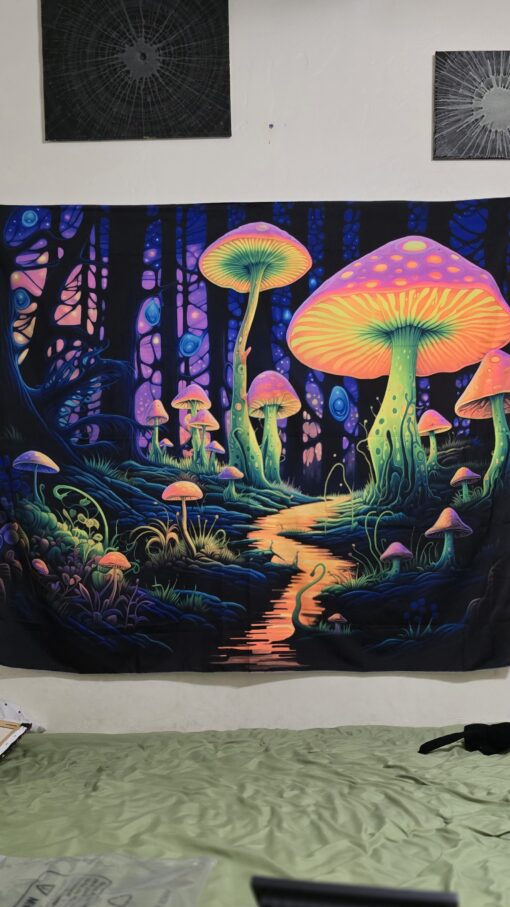 GlowArtAz – 008 Mushroom Glow Path Tapestry UV Reactive Wall Hanging for Room Decor W59.1×H51.2 - Image 4