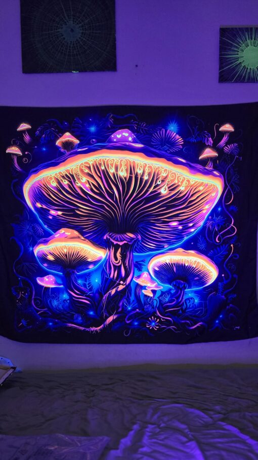 GlowArtAz – 004 Fire Shrooms Tapestry UV Reactive Wall Hanging for Room Decor W59.1×H51.2 - Image 3