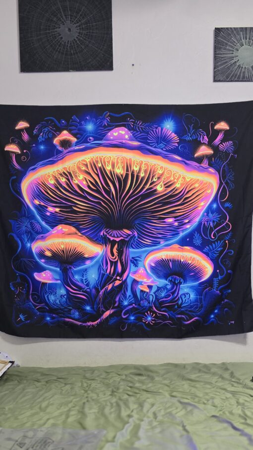 GlowArtAz – 004 Fire Shrooms Tapestry UV Reactive Wall Hanging for Room Decor W59.1×H51.2 - Image 4