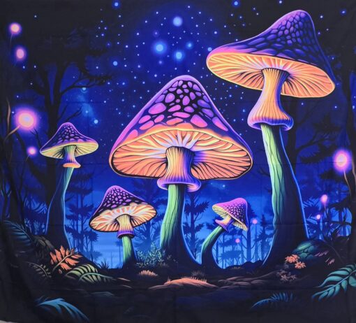 GlowArtAz – 011 Glowing Fungi Fantasy Tapestry UV Reactive Wall Hanging for Room Decor W59.1×H51.2 - Image 4