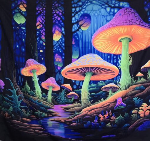 GlowArtAz – 010 Luminous Mushroom Forest Tapestry UV Reactive Wall Hanging for Room Decor W59.1×H51.2 - Image 4