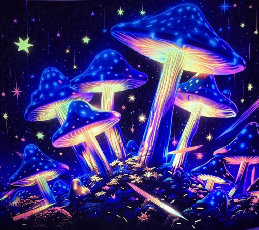 GlowArtAz – 009 Electric Fungi Forest Tapestry UV Reactive Wall Hanging for Room Decor W59.1×H51.2