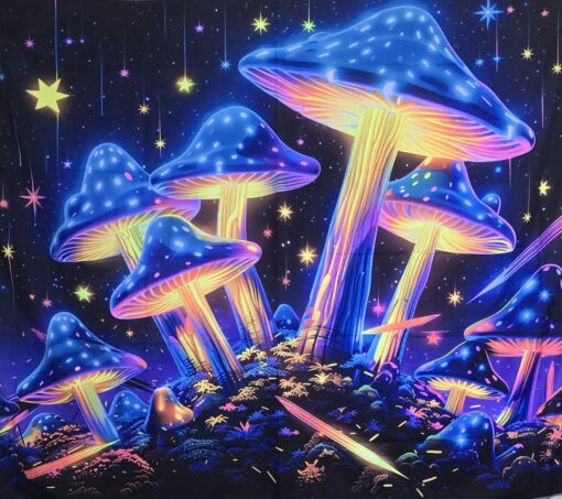 GlowArtAz – 009 Electric Fungi Forest Tapestry UV Reactive Wall Hanging for Room Decor W59.1×H51.2 - Image 4