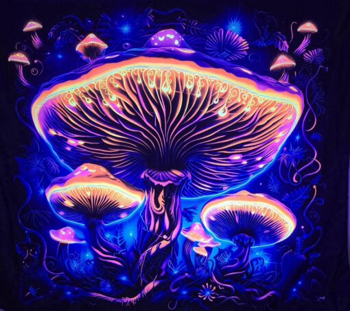 GlowArtAz – 004 Fire Shrooms Tapestry UV Reactive Wall Hanging for Room Decor W59.1×H51.2