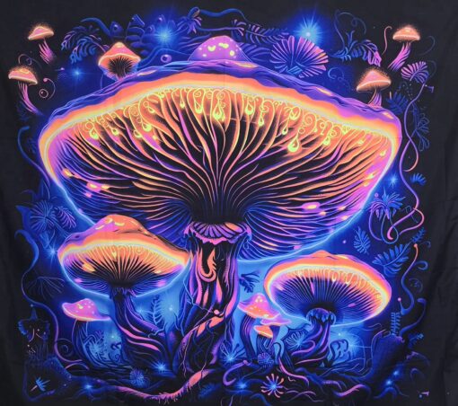 GlowArtAz – 004 Fire Shrooms Tapestry UV Reactive Wall Hanging for Room Decor W59.1×H51.2 - Image 2