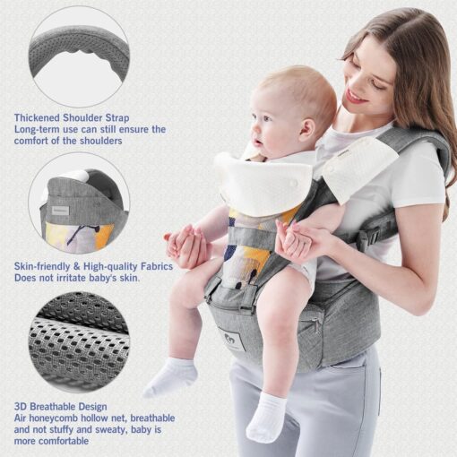 Baby Carrier, Bellababy Multifunction Baby Carrier Hip Seat (Ergonomic M Position) for 3-36 Month Baby, 6-in-1 Ways to Carry, All Seasons, Adjustable Size, Perfect for Shopping Travelling (Grey) - Image 3