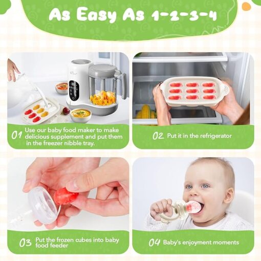 Bear Baby Fruit Food Feeder & Mini Freezer Nibble Tray Combo, 2 Pack Breastmilk Popsicle Molds for Baby Teething Relief, BPA Free Silicone Feeder for Safe Infant Self Feeding, Dishwasher Safe - Image 5