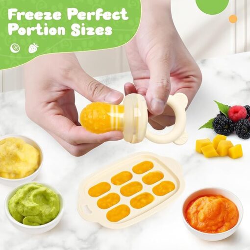 Bear Baby Fruit Food Feeder & Mini Freezer Nibble Tray Combo, 2 Pack Breastmilk Popsicle Molds for Baby Teething Relief, BPA Free Silicone Feeder for Safe Infant Self Feeding, Dishwasher Safe - Image 4