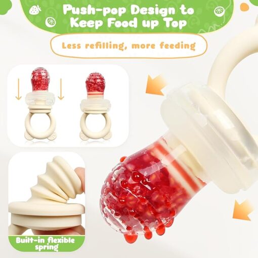 Bear Baby Fruit Food Feeder & Mini Freezer Nibble Tray Combo, 2 Pack Breastmilk Popsicle Molds for Baby Teething Relief, BPA Free Silicone Feeder for Safe Infant Self Feeding, Dishwasher Safe - Image 3