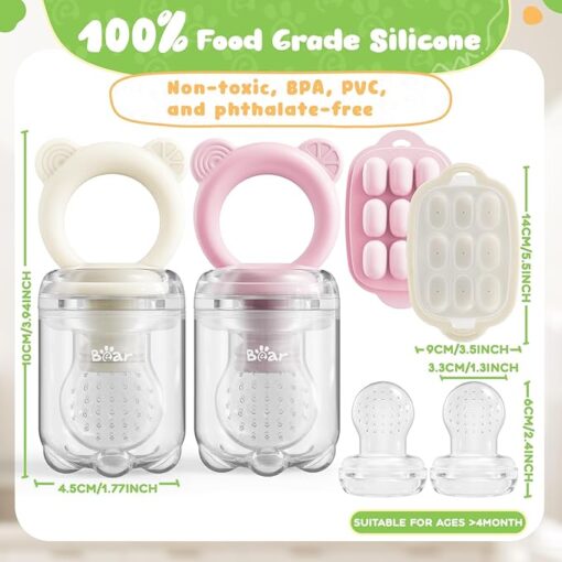 Bear Baby Fruit Food Feeder & Mini Freezer Nibble Tray Combo, 2 Pack Breastmilk Popsicle Molds for Baby Teething Relief, BPA Free Silicone Feeder for Safe Infant Self Feeding, Dishwasher Safe - Image 2