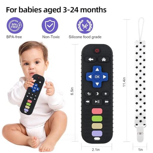 Chuya Baby Teether Toy Chew Toy for Babies 3-24 Months TV Remote Control Shape Teething Relief Baby Toys for Infants (Black) - Image 2