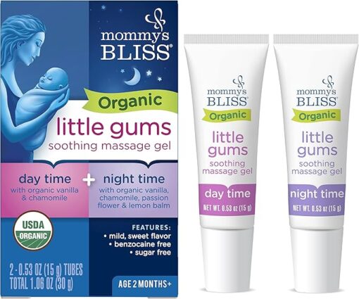 Mommy's Bliss Organic Little Gums Soothing Massage Gel Day and Night Combo, Great for Teething Babies, Age 2 Months+, Sugar Free, Mild & Sweet Flavor, 2 - 0.53 Oz Tubes (Pack of 1) - Image 2