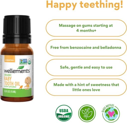 Wellements Organic Baby Tooth Oil | Soothing Massage Oil for Tiny Gums, Helps Make Teething Happy, Made with Safe and Effective Certified Organic Ingredients | 0.5 Fl Oz. 4 Months + - Image 5