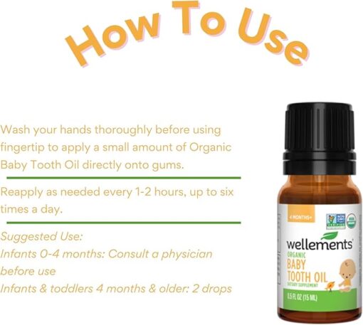 Wellements Organic Baby Tooth Oil | Soothing Massage Oil for Tiny Gums, Helps Make Teething Happy, Made with Safe and Effective Certified Organic Ingredients | 0.5 Fl Oz. 4 Months + - Image 4