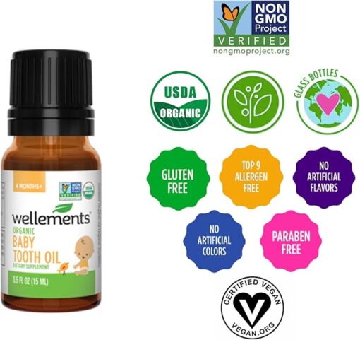 Wellements Organic Baby Tooth Oil | Soothing Massage Oil for Tiny Gums, Helps Make Teething Happy, Made with Safe and Effective Certified Organic Ingredients | 0.5 Fl Oz. 4 Months + - Image 3