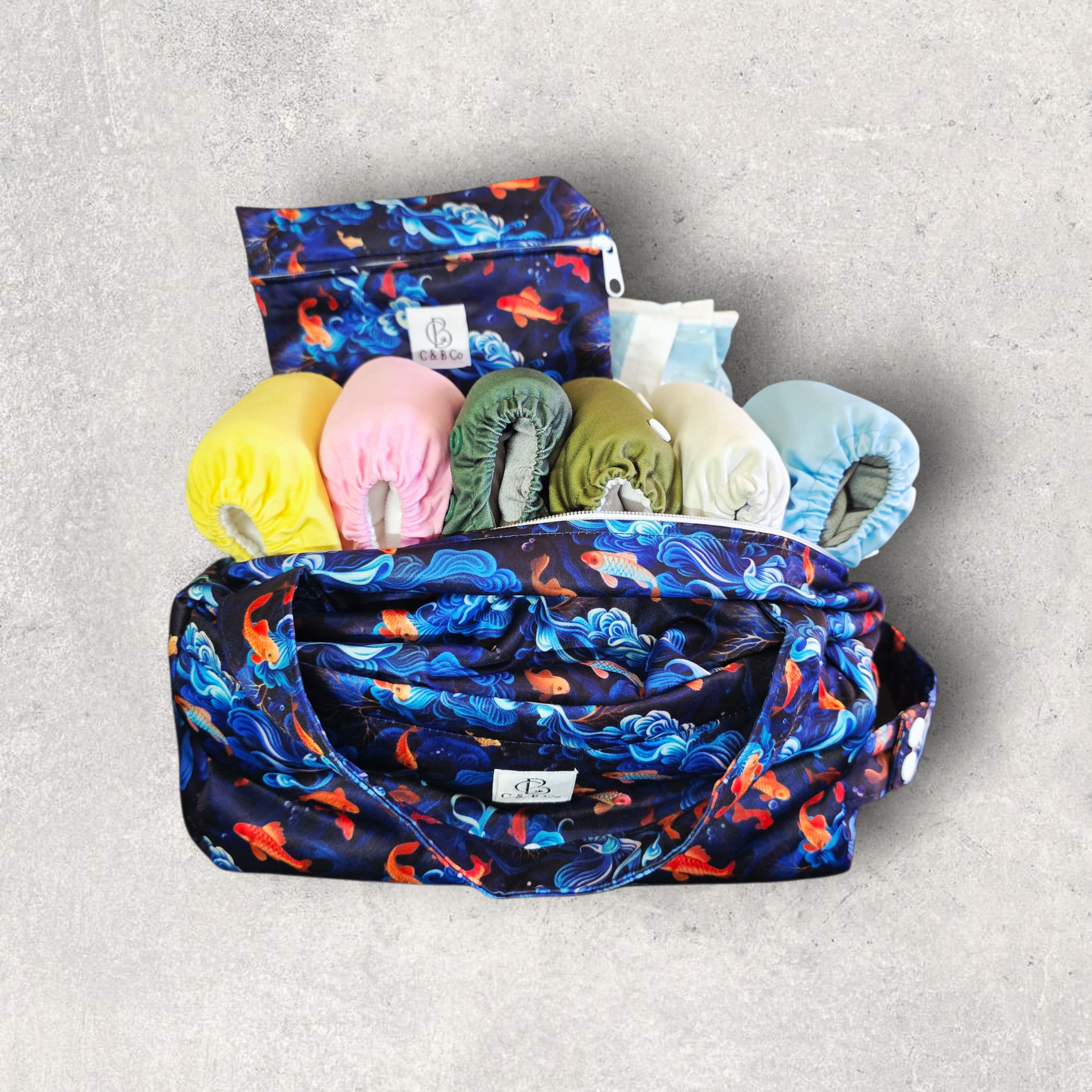 Sacred Koi Diaper Duffle — Waterproof Baby Bag with Matching Mini Wet Bag - Image 5